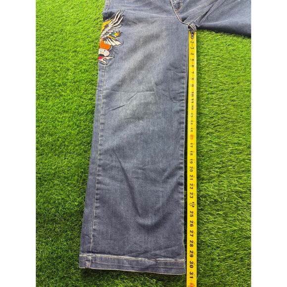 Ed Hardy Brave Hearts Eagle Wide Leg Denim Jeans W34 Y2K VTG Embroidered Graphic - Picture 12 of 15